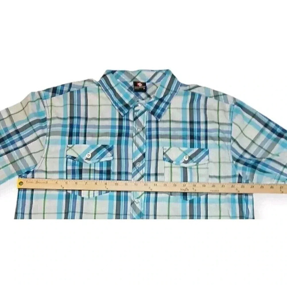 Southpole Men's Blue Plaid Button Down Short Sleeve Shirt Size XL - Picture 3 of 7